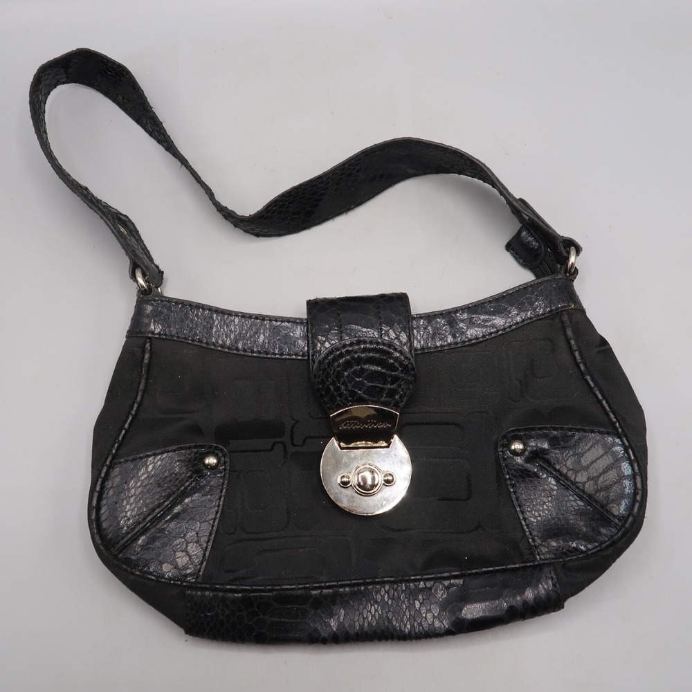 ATTENTION women's purse handbag black pockets Shoulder Bag Faux Textured Leather
